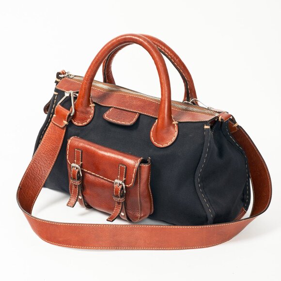 Chloe Edith Navy Canvas & Leather Trim Tote - Picture 6 of 15